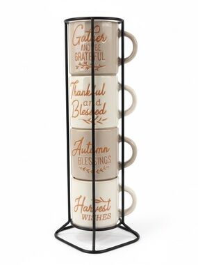 Robert Stanley Stacked Ceramic Espresso Mug Set with Autumn Sentiments